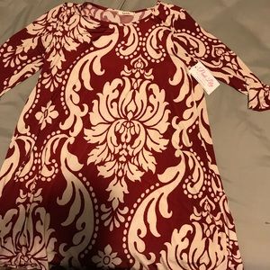 Red damask dress with pockets